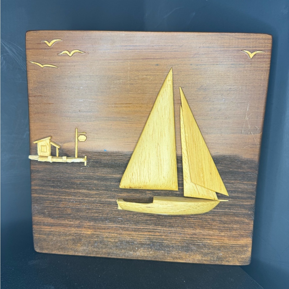 Vintage Wood Sailboat Art